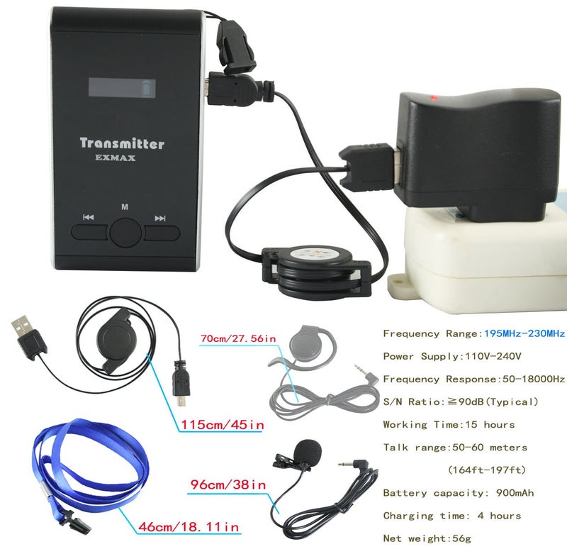 EXMAX EXMAX® ATG-100T 195MHz One Unit Transmitter ONLY for ATG-100T Wireless Tour Guide System Receivers Church Translation Simultaneous Interpreting Teaching Silent Conference Travel (1 Transmitter) - Image 4