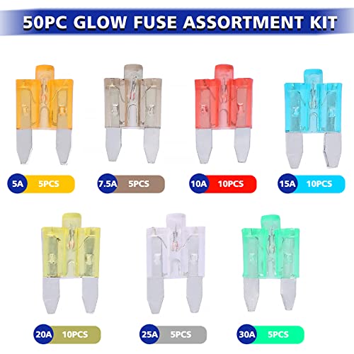 BUSY-CORNER Mini Blade Automotive Fuse Glow When Blown Smart Auto Glow Fuse Easy Identification - 50 Pieces - Image 2