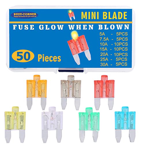 BUSY-CORNER Mini Blade Automotive Fuse Glow When Blown Smart Auto Glow Fuse Easy Identification - 50 Pieces - Image 1