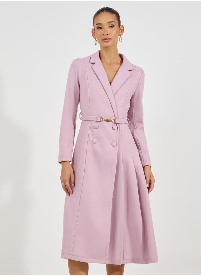 Styli - Notch Lapel Fit & Flare Wool Like Belted Blazer Midi Dress - Image 1