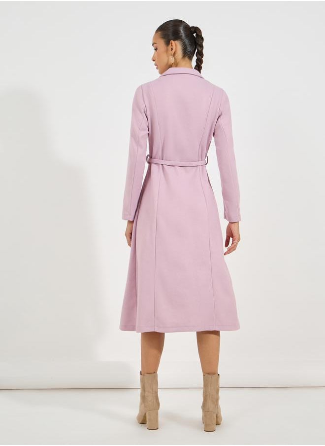 Styli - Notch Lapel Fit & Flare Wool Like Belted Blazer Midi Dress - Image 1