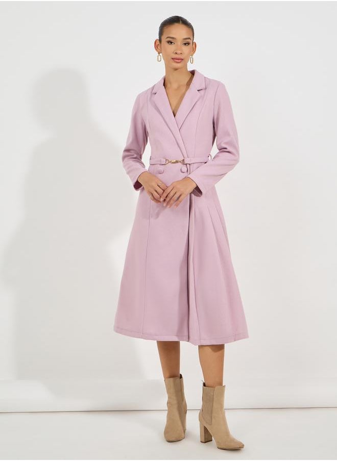 Styli - Notch Lapel Fit & Flare Wool Like Belted Blazer Midi Dress - Image 1