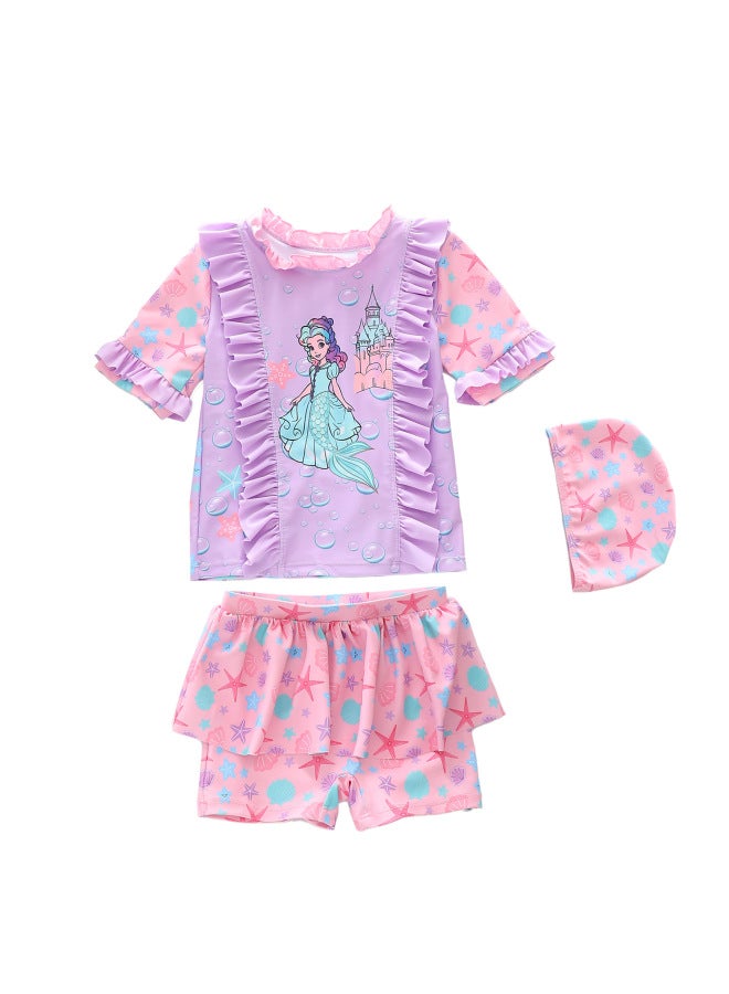 Kidsren's Swimsuit Girls One-piece Swimsuit Small, Medium And Large Kidsren's Sun Protection Long-sleeved Four Ruffled Swimsuits