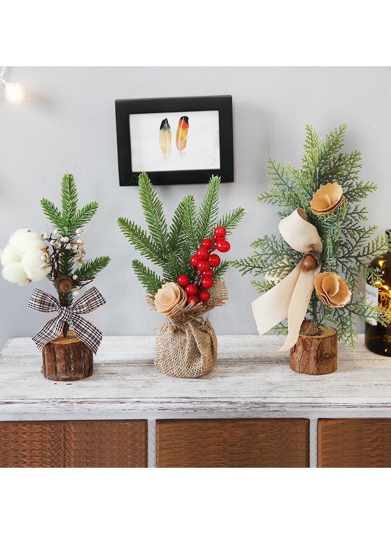 AUTOYSUR 3 قطع شجرة عيد الميلاد صغيرة أشجار عيد الميلاد الصغيرة مع ضوء خيوط زينة عيد الميلاد للطاولة شجرة صنوبر صناعية صغيرة لاحتفال عيد الميلاد ديكور المنزل - Image 2