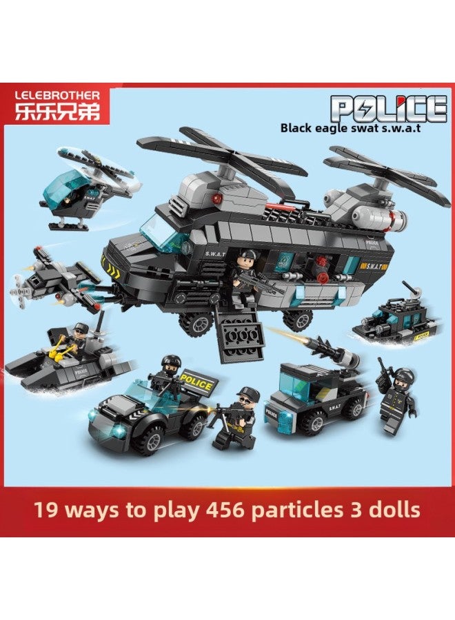 Compatible With Lego Building Blocks Assembled Toys Educational Boys Children Intelligence Small Particle Deformation Car Special Police Baby-Color:8733 Black Hawk Special Police Helicopter 456 Granular Color Bag [Delivery And Lifter]]  - Image 1