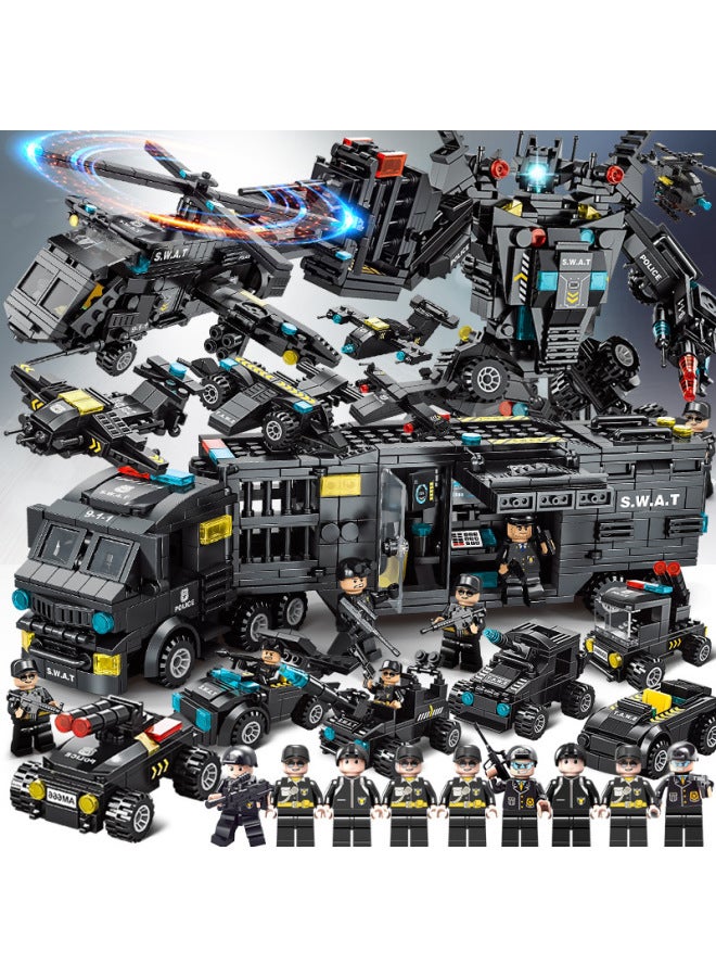 Compatible With Lego Building Blocks Assembled Toys Educational Boys Children Intelligence Small Particle Deformation Car Special Police Baby-Color:8733 Black Hawk Special Police Helicopter 456 Granular Color Bag [Delivery And Lifter]]  - Image 2