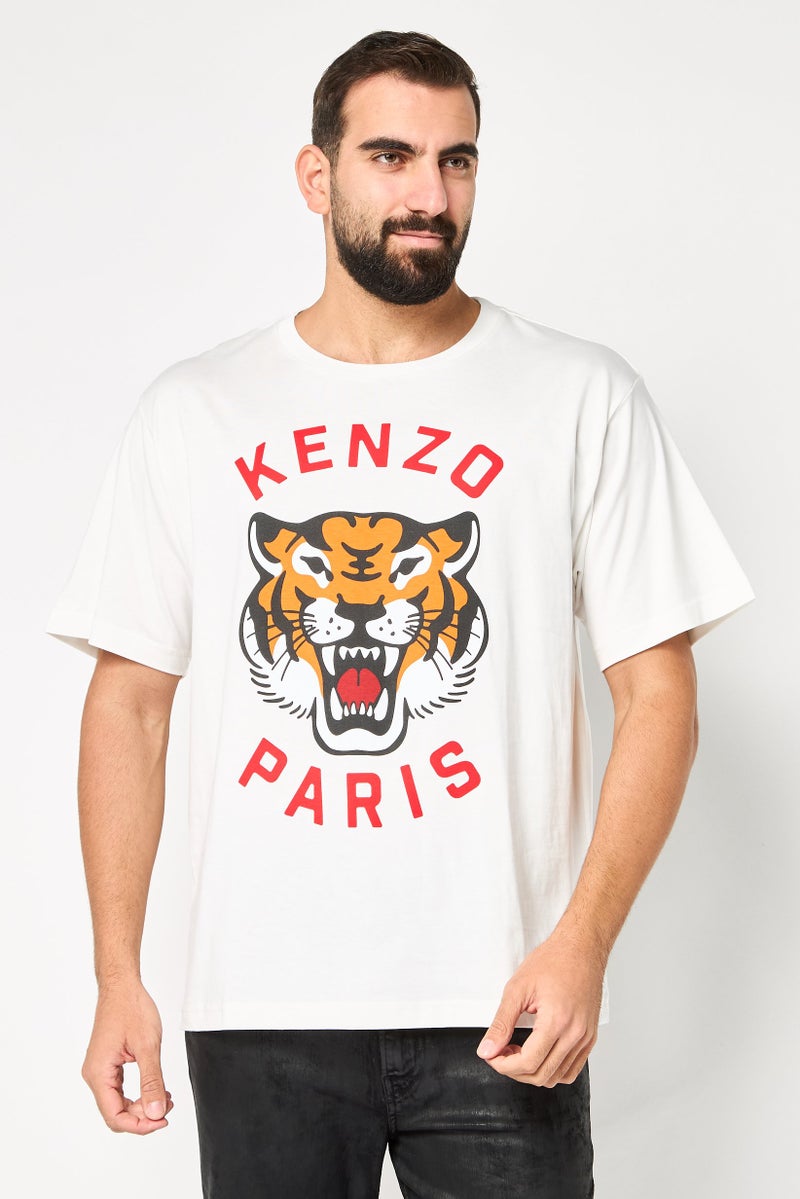 Kenzo تي شيرت رجالي بأكمام قصيرة وياقة دائرية بطباعة جرافيك، أبيض - Image 1