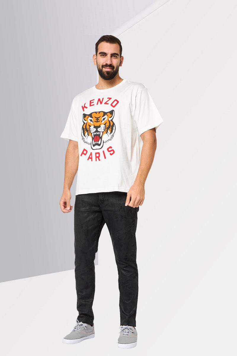 Kenzo تي شيرت رجالي بأكمام قصيرة وياقة دائرية بطباعة جرافيك، أبيض - Image 2