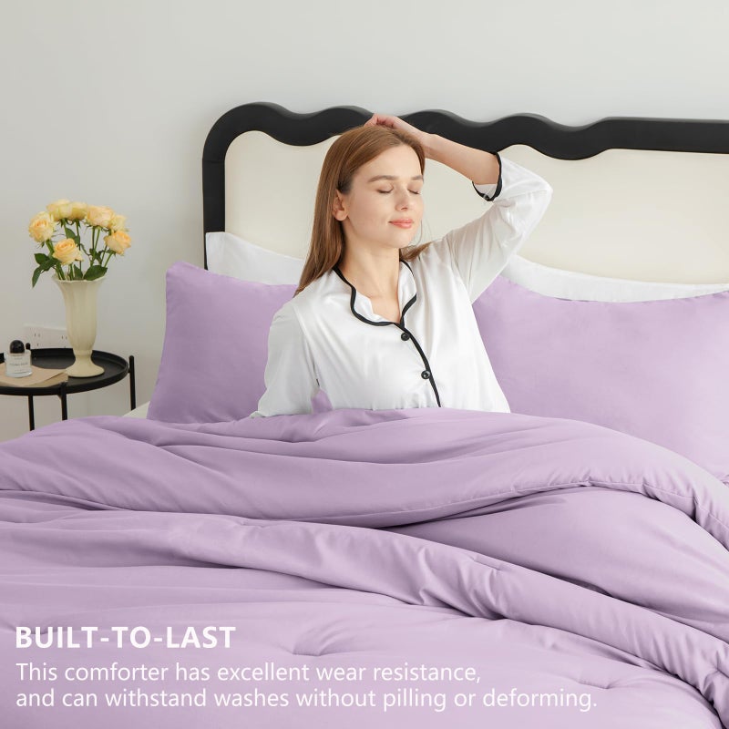 CozyLux طقم لحاف كوزي لوكس لافندر كوين، 3 قطع بنفسجي فاتح سادة قابل للتنفس مزود ببطانة، أطقم سرير بوهو فاخرة ناعمة ورقيقة مع لحاف بديل للريش و2 غطاء وسادة لجميع الفصول - Image 3