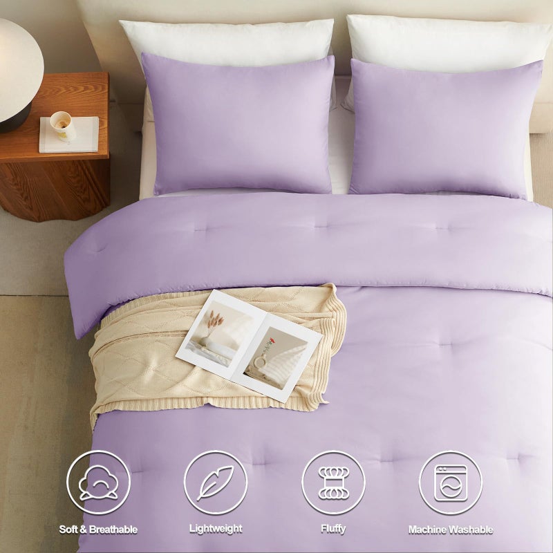 CozyLux طقم لحاف كوزي لوكس لافندر كوين، 3 قطع بنفسجي فاتح سادة قابل للتنفس مزود ببطانة، أطقم سرير بوهو فاخرة ناعمة ورقيقة مع لحاف بديل للريش و2 غطاء وسادة لجميع الفصول - Image 5