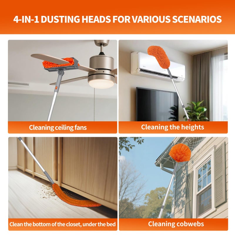 MNWHUC Ceiling Fan Cleaner Duster with 72â€˜â€™ Extendable Long Handle Cleaning Duster Kit, Reusable Chenille & Microfiber Mop Head for High Ceiling Fan Blade Wall Blinds Cobweb - Image 5