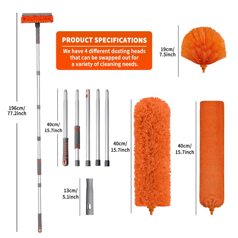 MNWHUC Ceiling Fan Cleaner Duster with 72â€˜â€™ Extendable Long Handle Cleaning Duster Kit, Reusable Chenille & Microfiber Mop Head for High Ceiling Fan Blade Wall Blinds Cobweb - Image 2