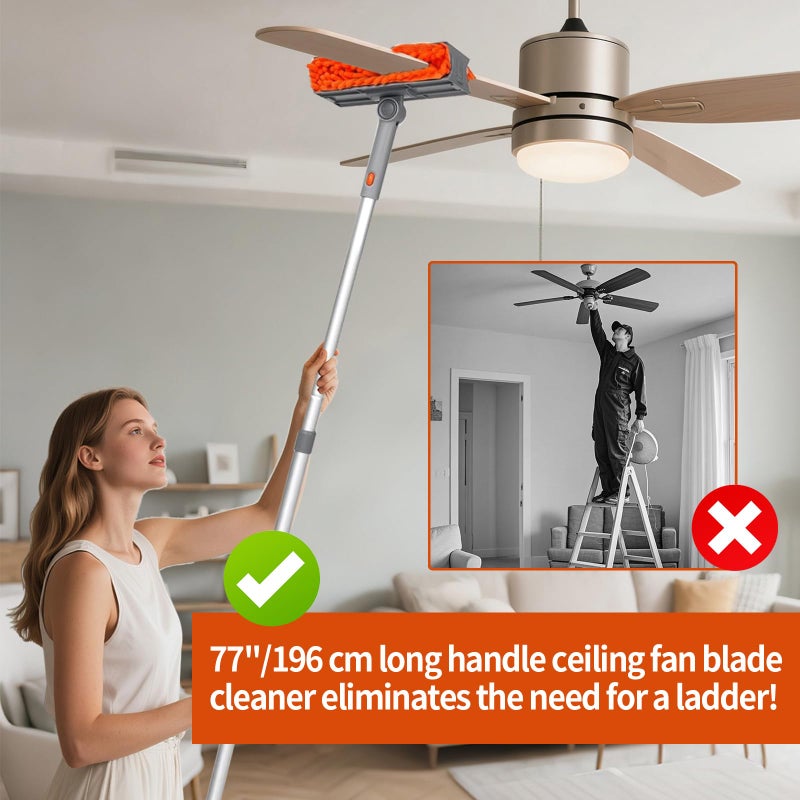 MNWHUC Ceiling Fan Cleaner Duster with 72â€˜â€™ Extendable Long Handle Cleaning Duster Kit, Reusable Chenille & Microfiber Mop Head for High Ceiling Fan Blade Wall Blinds Cobweb - Image 3