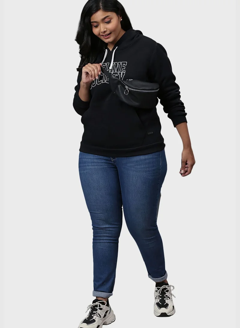 Instafab Plus Front Pocket Printed Hoodie
