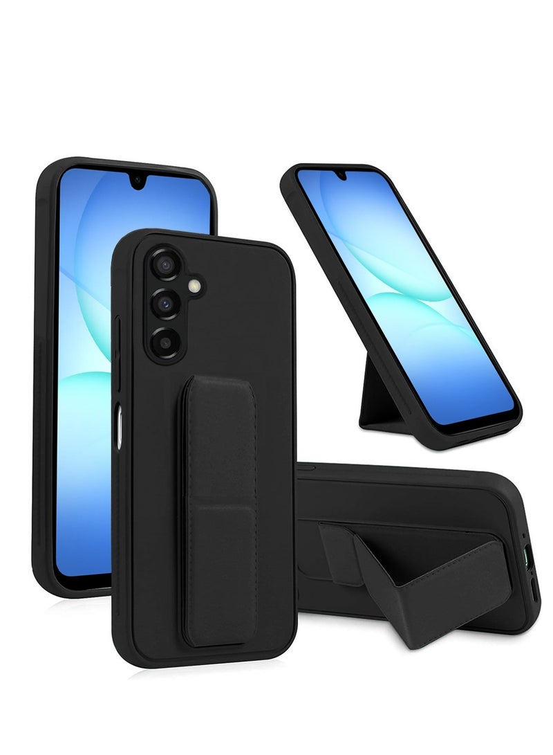 دبليو تيك حامل يد سامسونج جالاكسي A17 5G 2025 القابل للطي مع حزام معصم مغناطيسي ومقبض إصبع مع غلاف حديدي مدمج (MCGHSN) - أسود - Image 1