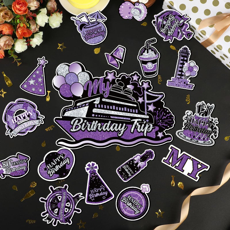 Wayyogh My Birthday Cruise Door Magnets Decorations,Purple Silver Black Happy Birthday Cruise Ship Door Decor Magnetic for Women Men Girls Boys Anniversary Party Supplies Door Refrigerator Fridge Car Kitchen - Image 3