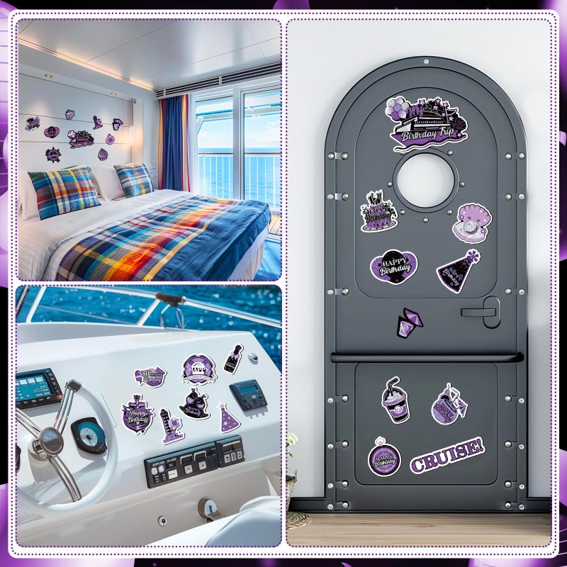 Wayyogh My Birthday Cruise Door Magnets Decorations,Purple Silver Black Happy Birthday Cruise Ship Door Decor Magnetic for Women Men Girls Boys Anniversary Party Supplies Door Refrigerator Fridge Car Kitchen - Image 5