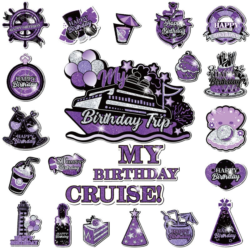 Wayyogh My Birthday Cruise Door Magnets Decorations,Purple Silver Black Happy Birthday Cruise Ship Door Decor Magnetic for Women Men Girls Boys Anniversary Party Supplies Door Refrigerator Fridge Car Kitchen - Image 1