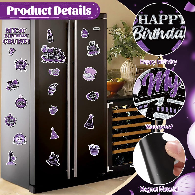 Wayyogh My Birthday Cruise Door Magnets Decorations,Purple Silver Black Happy Birthday Cruise Ship Door Decor Magnetic for Women Men Girls Boys Anniversary Party Supplies Door Refrigerator Fridge Car Kitchen - Image 2