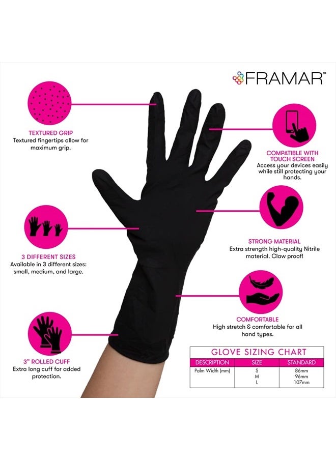 framar Powder Free Nitrile Gloves – 12 INCH Black Gloves Disposable Latex Free, Non Latex Gloves, Nitrile Gloves Medium Latex Free Gloves Medium, Guantes Desechables Medium Nitrile Gloves  - Image 2