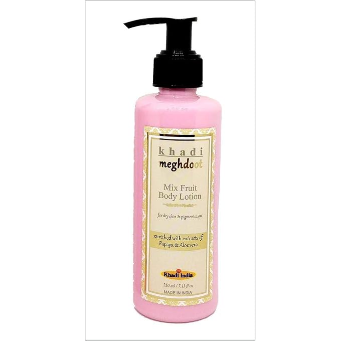 Meghdoot KHADI Papaya and Aloe-Vera Mix Fruits Body Lotion (210ml) - Image 1