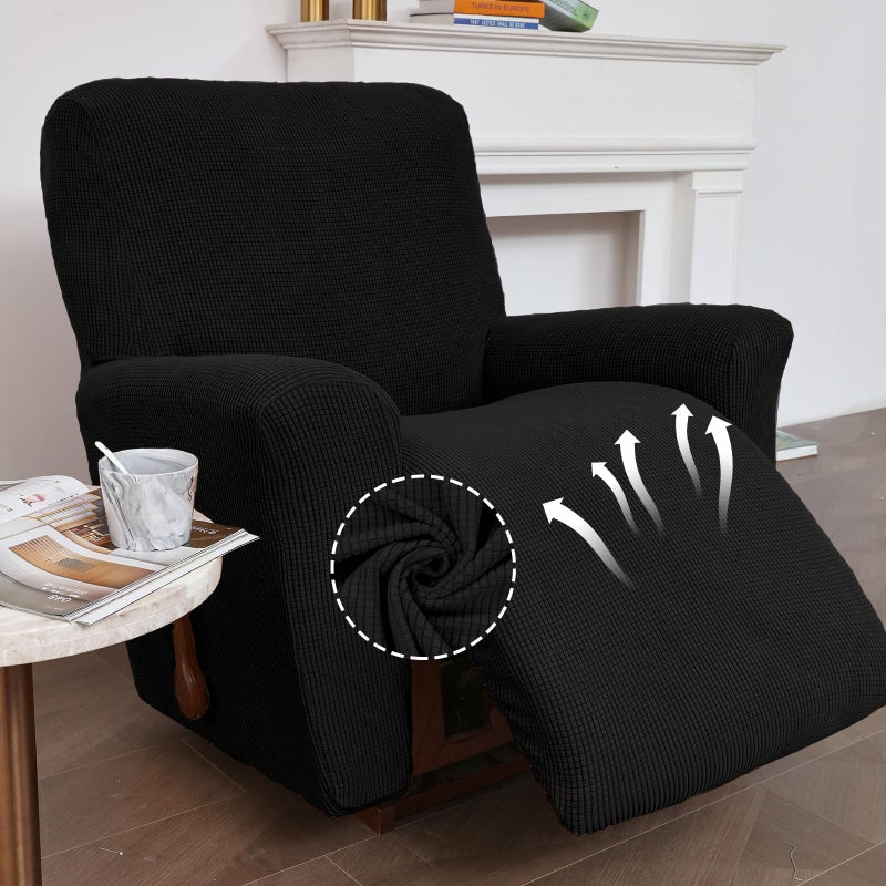 KEKUOU Recliner Chair Covers Lazy Boy Recliner Covers Stretch Couch Cover Slipcovers 1 Piece Furniture Protector with Elastic Bottom for Dog,Kids.(One Size, Black) - Image 2
