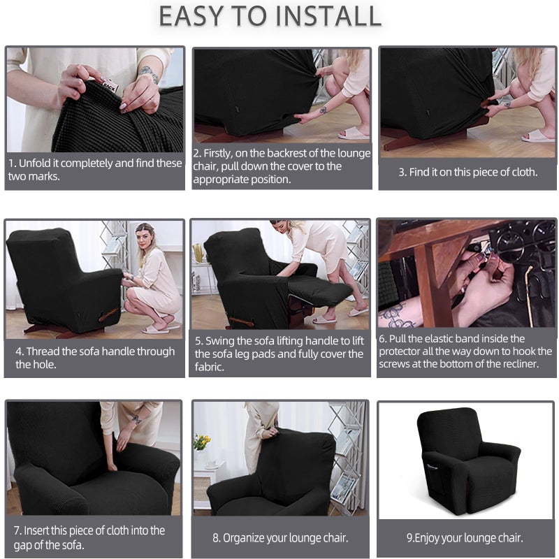KEKUOU Recliner Chair Covers Lazy Boy Recliner Covers Stretch Couch Cover Slipcovers 1 Piece Furniture Protector with Elastic Bottom for Dog,Kids.(One Size, Black) - Image 5