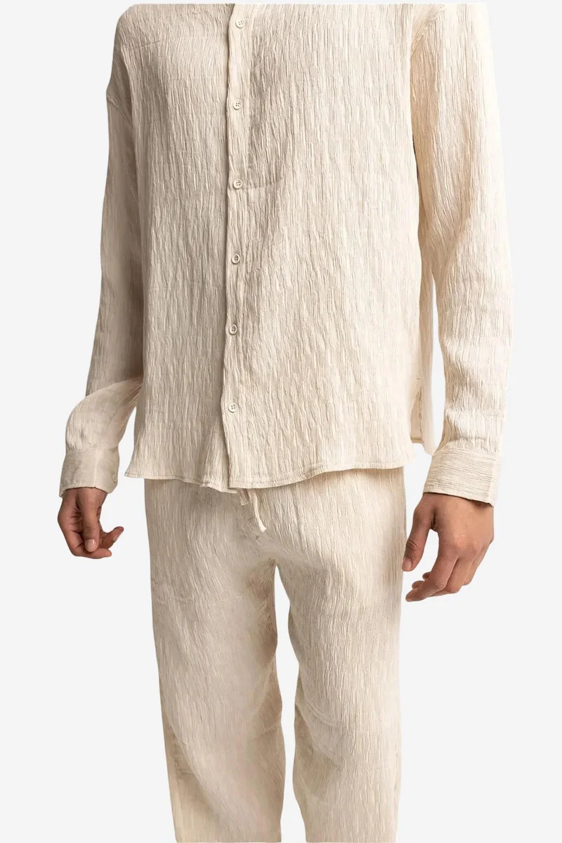 Giesto Beige Natural GIESTO Textured Long Sleeve Crew Neck Shirt for Men | Best Price UAE