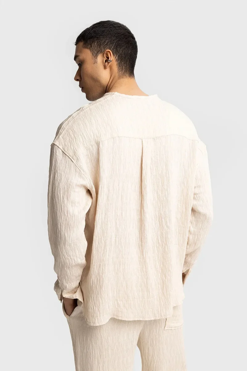 Giesto Beige Natural GIESTO Textured Long Sleeve Crew Neck Shirt for Men | Best Price UAE