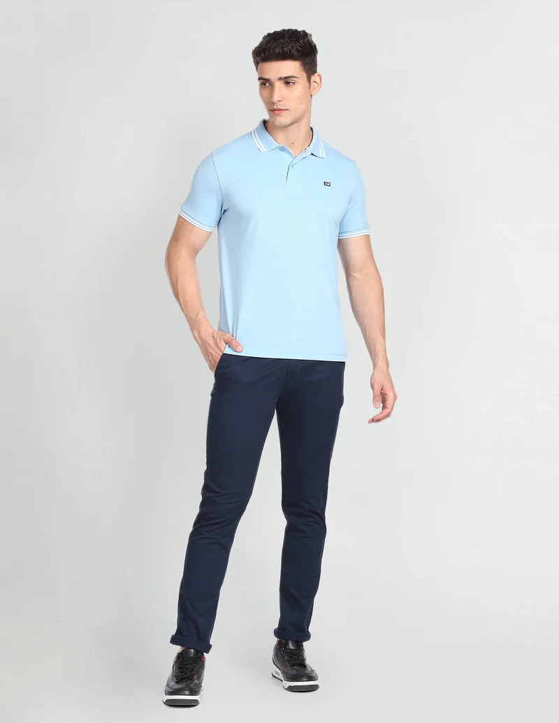 Arrow Navy Smart Flex Solid Casual Trousers for Men | Best Price UAE