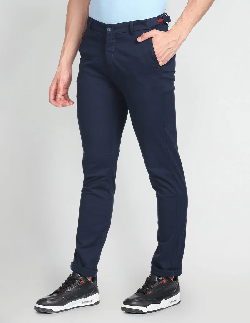 Arrow Navy Smart Flex Solid Casual Trousers for Men | Best Price UAE