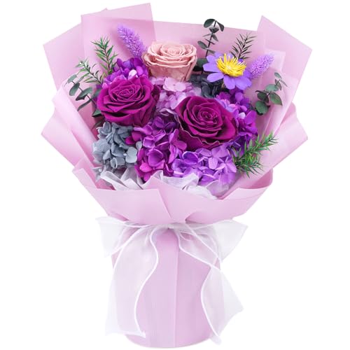 Waipfaru Preserved Flowers, Purple Fresh Bouquet with Gift Box, Flowers for Delivery, That Last 1-3 Years, Forever Flowers for Women Birthday Gift, Anniversary, Teacher, Mother Day - Image 1