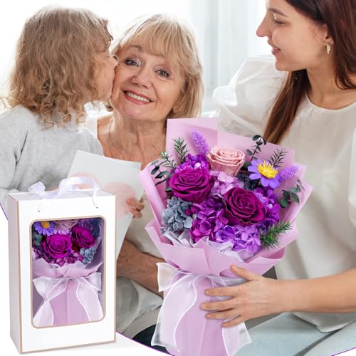 Waipfaru Preserved Flowers, Purple Fresh Bouquet with Gift Box, Flowers for Delivery, That Last 1-3 Years, Forever Flowers for Women Birthday Gift, Anniversary, Teacher, Mother Day - Image 5