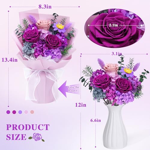 Waipfaru Preserved Flowers, Purple Fresh Bouquet with Gift Box, Flowers for Delivery, That Last 1-3 Years, Forever Flowers for Women Birthday Gift, Anniversary, Teacher, Mother Day - Image 2