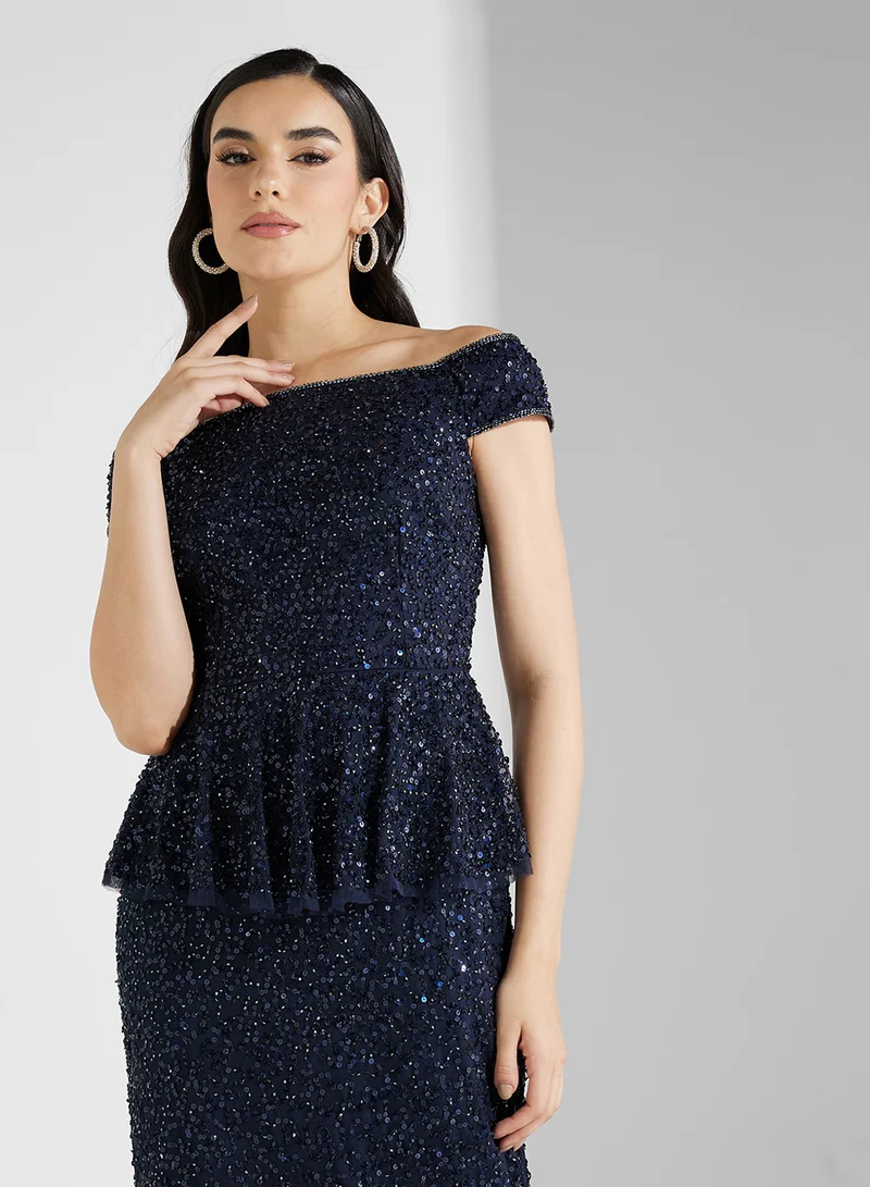 Adrianna Papell Sequin Peplum Gown