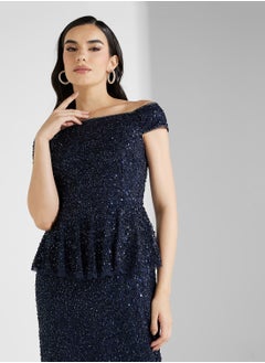 Adrianna Papell Bardot Sequin Midi Dress  - Image 3