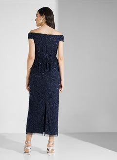Adrianna Papell Bardot Sequin Midi Dress  - Image 2
