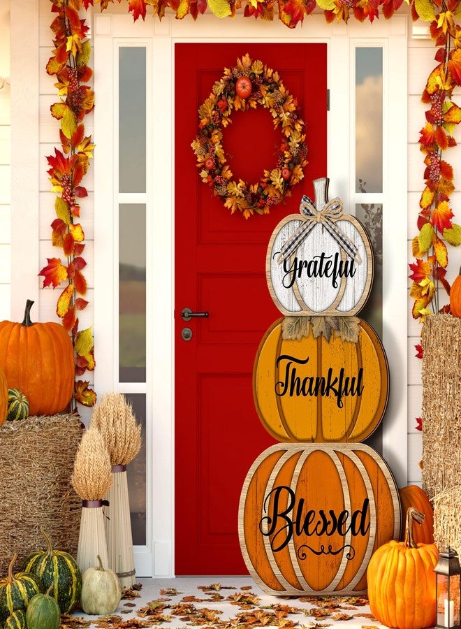 Colingmill Fall Thanksgiving Decorations for Home Porch 35 Inch Wood Pumpkin Sign Thanksgiving Harvest Farmhouse Pumpkins Sign Decor for Yard Front Door Garden Patio Outdoor(Thankful) - Image 1