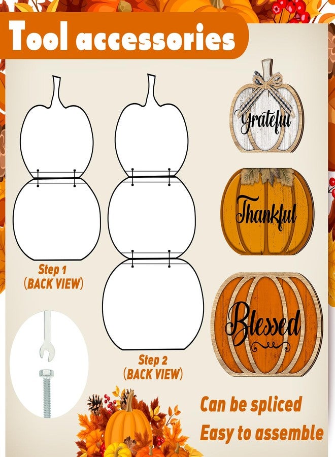 Colingmill Fall Thanksgiving Decorations for Home Porch 35 Inch Wood Pumpkin Sign Thanksgiving Harvest Farmhouse Pumpkins Sign Decor for Yard Front Door Garden Patio Outdoor(Thankful) - Image 5