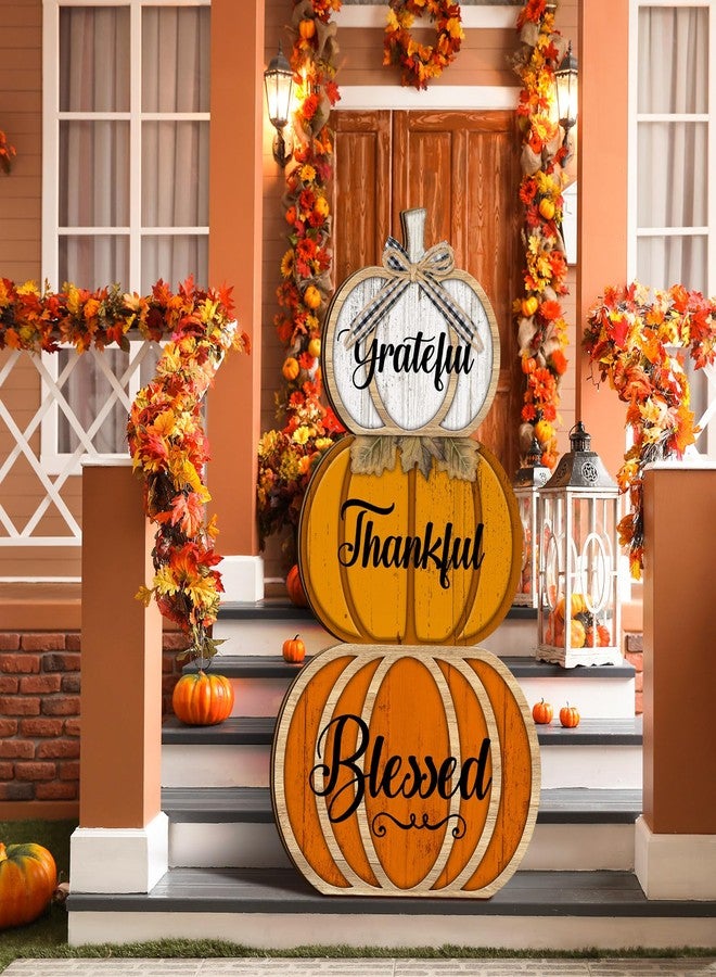 Colingmill Fall Thanksgiving Decorations for Home Porch 35 Inch Wood Pumpkin Sign Thanksgiving Harvest Farmhouse Pumpkins Sign Decor for Yard Front Door Garden Patio Outdoor(Thankful) - Image 4
