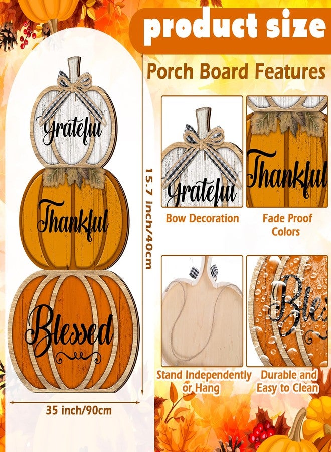 Colingmill Fall Thanksgiving Decorations for Home Porch 35 Inch Wood Pumpkin Sign Thanksgiving Harvest Farmhouse Pumpkins Sign Decor for Yard Front Door Garden Patio Outdoor(Thankful) - Image 2