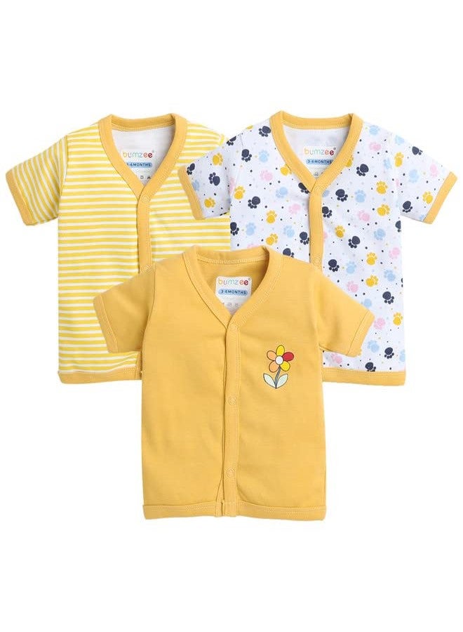 BUMZEE Yellow & White Girls Half Sleeves Jablas Pack of 3 Age - 9-12 Months (Peb8211E-ylw.wht) - Image 1
