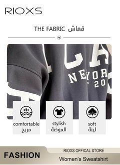 RIOXS Women's Oversized Sweatshirt, Casual Letter Graphic Print Sweatshirt For Women, Drop Shoulder Crewneck Pullover Tops, Thickened Sweatshirt For Spring Fall And Winter, Ladies Fashional Loose Pullover Top  - Image 3