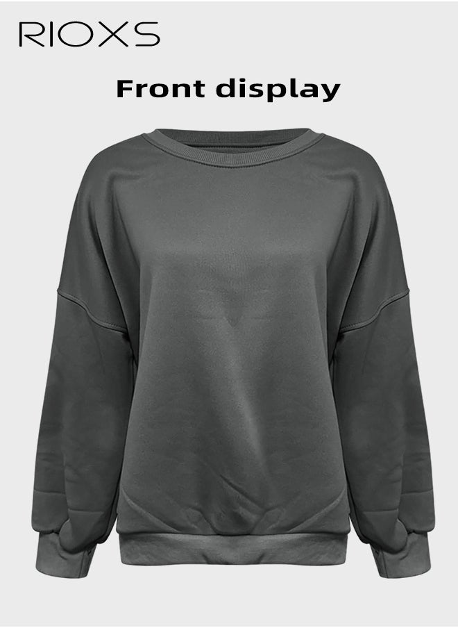 RIOXS Women's Oversized Sweatshirt, Casual Letter Graphic Print Sweatshirt For Women, Ladies Graphic Crewneck Sweatshirts, Thickened Pullover Tops Sweatshirt For Spring Fall And Winter, Ladies Fashional Loose Pullover Top For Daily Wear  - Image 3