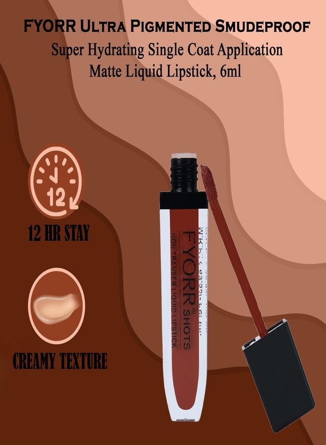 FYORR Non Transfer Liquid Lipstick Waterproof Ultra Pigmented Matte Non-Sticky Smooth Finish Lip Color, 6ml (Paraben Cruelty Free) (NudePerfect_WineDivine) - Image 2