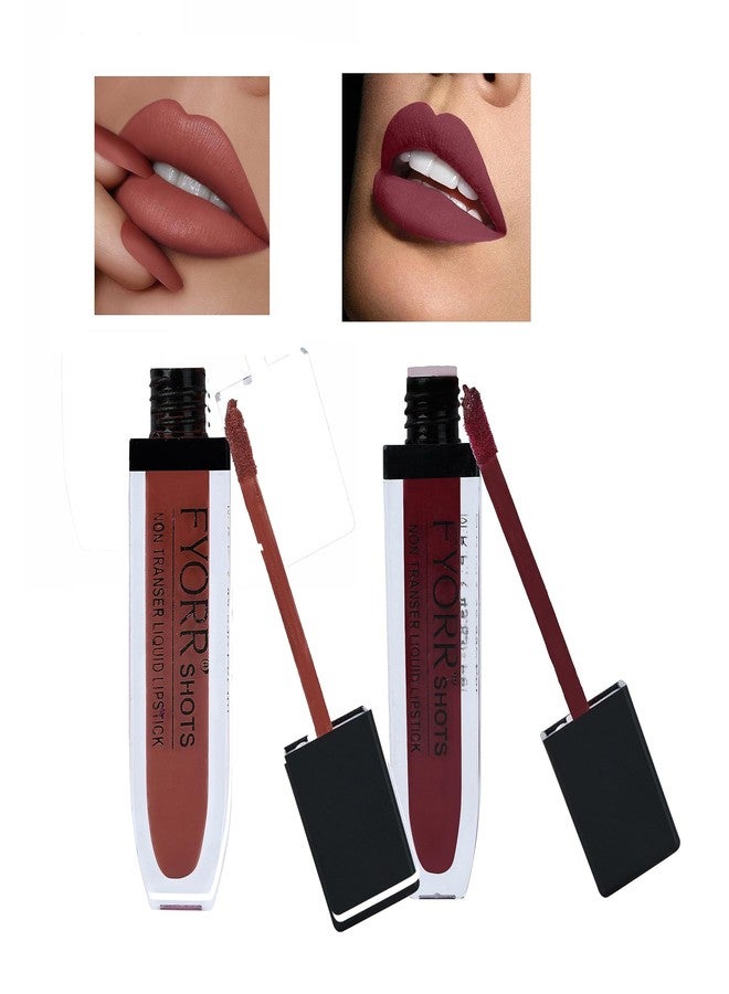 FYORR Non Transfer Liquid Lipstick Waterproof Ultra Pigmented Matte Non-Sticky Smooth Finish Lip Color, 6ml (Paraben Cruelty Free) (NudePerfect_WineDivine) - Image 1