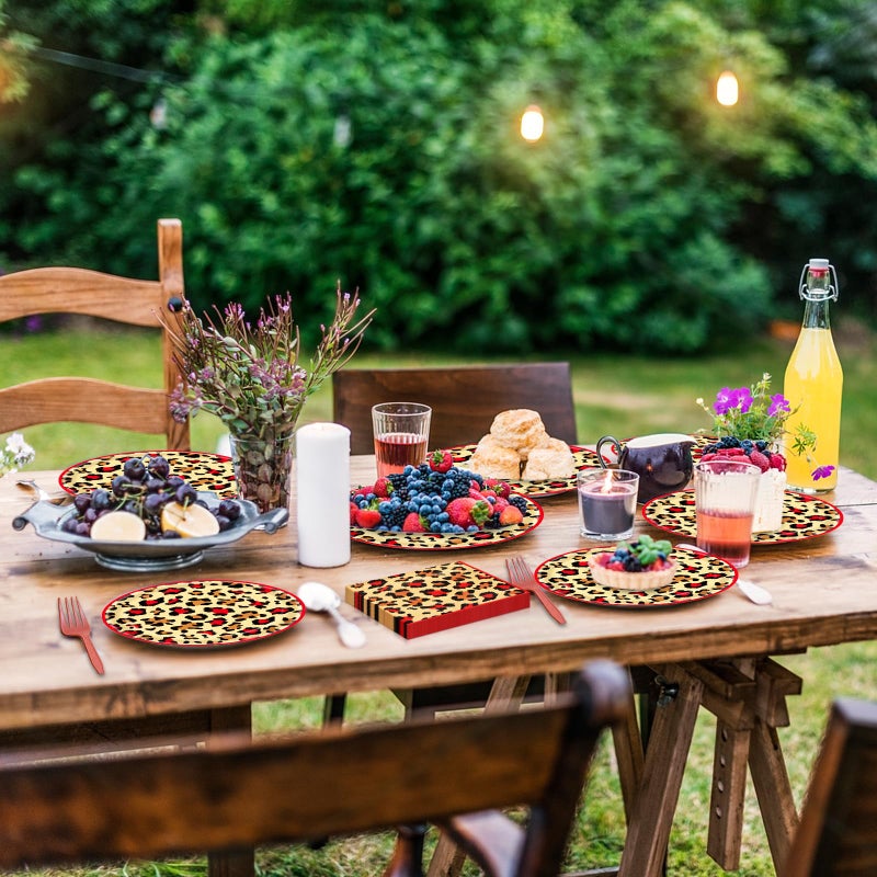 PhyLence 100 Pcs Leopard Print Tableware Party Supplies - Disposable Animal Print Dinnerware Set with Paper Plates,Napkins for Safari Theme,Jungle Birthday Party - Serves 25 - Image 5
