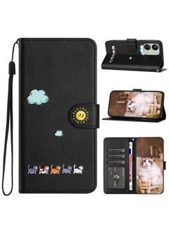 HuHa Case Cover For Xiaomi Redmi 13C 4G / 5G Cartoon Cats Leather Phone Case Black 
