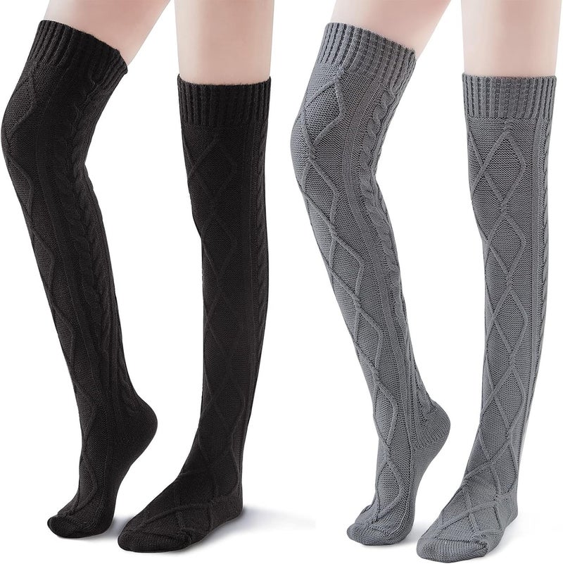 Pcavin Thigh High Socks for Women Cable Knit Over the Knee Boot Socks, Long Warm Leg Warmers Winter - Image 3