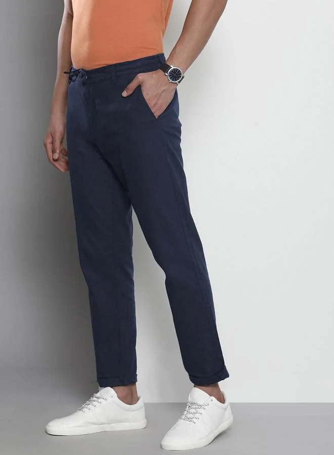 The Indian Garage Co The Indian Garage Co Men Navy Cotton Slim Fit Trousers